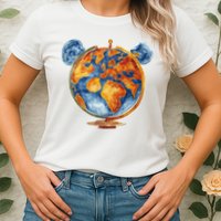 Watercolor Mickey Mouse Earth World Globe Womens T-Shirt
