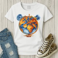 Watercolor Mickey Mouse Earth World Globe Womens T-Shirt