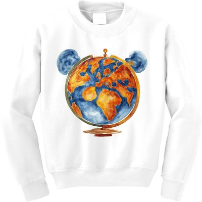 Watercolor Mouse Earth World Globe Kids Sweatshirt
