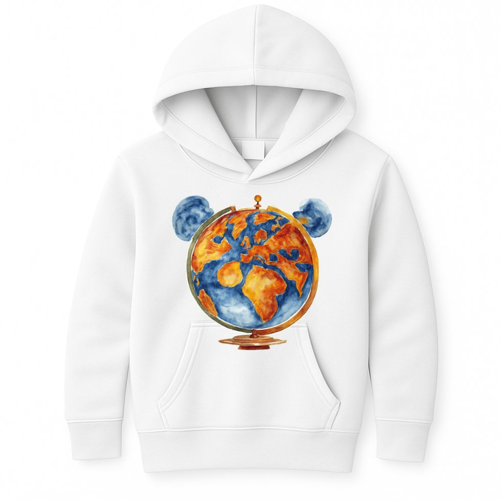 Watercolor Mouse Earth World Globe Kids Hoodie