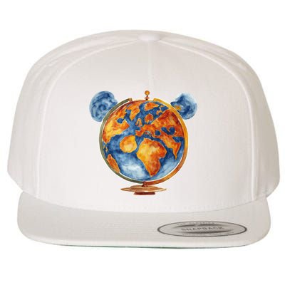 Watercolor Mickey Mouse Earth World Globe Wool Snapback Cap