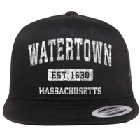 Watertown Massachusetts Ma Vintage Sports Established Flat Bill Trucker Hat