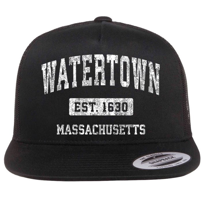 Watertown Massachusetts Ma Vintage Sports Established Flat Bill Trucker Hat