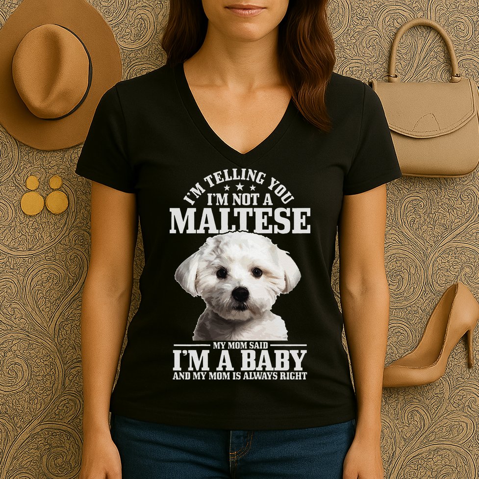 Womens Maltese Mom Said Im A Baby Funny Maltese Dog Women's V-Neck T-Shirt
