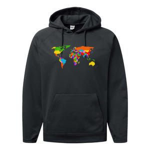 World Map Map Of The World Performance Fleece Hoodie