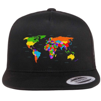 World Map Map Of The World Flat Bill Trucker Hat