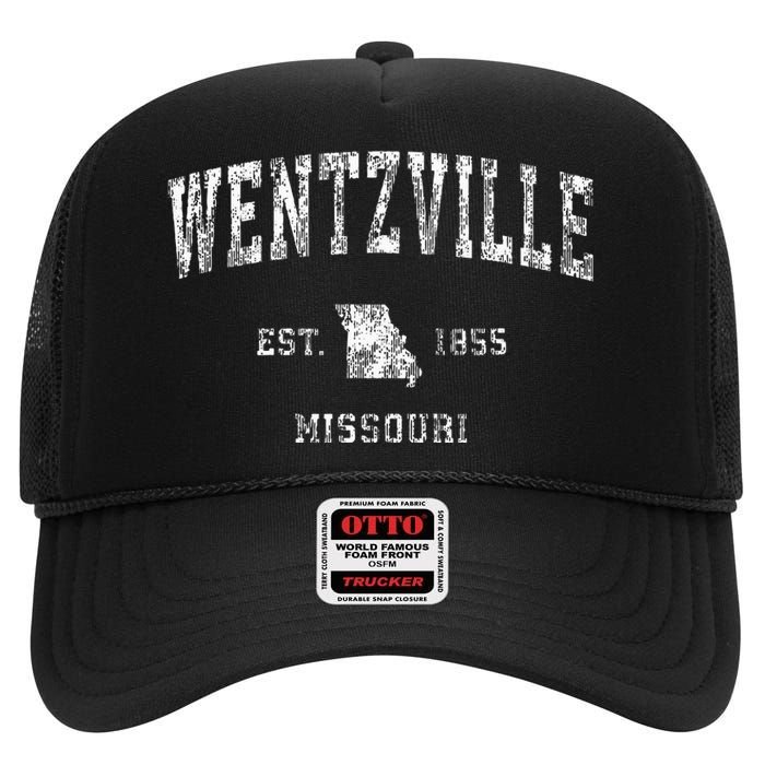 Wentzville Missouri Mo Vintage Athletic Sports Design High Crown Mesh Back Trucker Hat