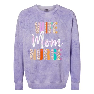 Wife Mom Nurse Leopard Mother’s Day Colorblast Crewneck Sweatshirt