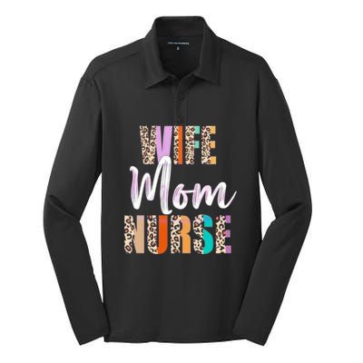 Wife Mom Nurse Leopard Mother’s Day Silk Touch Performance Long Sleeve Polo