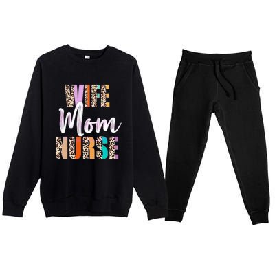 Wife Mom Nurse Leopard Mother’s Day Premium Crewneck Sweatsuit Set