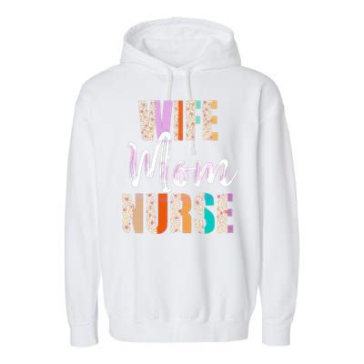 Wife Mom Nurse Leopard Mother’s Day Garment-Dyed Fleece Hoodie