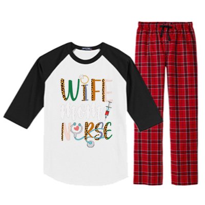 Wife Mom Nurse Women Rn Lpn Mothers Day For Nurses Raglan Sleeve Pajama Set