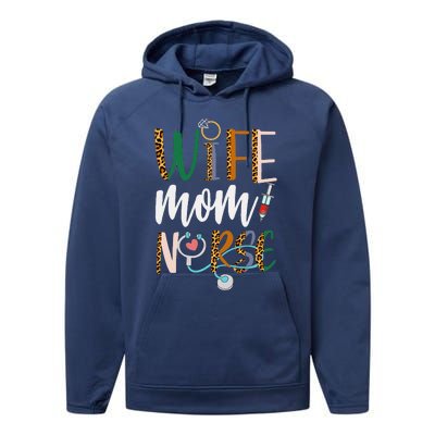 Wife Mom Nurse Women Rn Lpn Mothers Day For Nurses Performance Fleece Hoodie