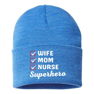 Wife Mom Nurse Superhero MotherS Day Cool Gift Sustainable Knit Beanie