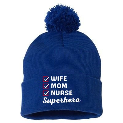 Wife Mom Nurse Superhero MotherS Day Cool Gift Pom Pom 12in Knit Beanie