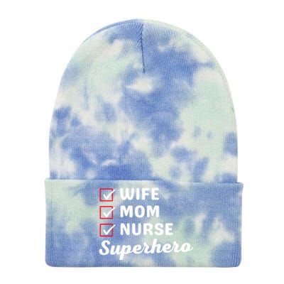 Wife Mom Nurse Superhero MotherS Day Cool Gift Tie Dye 12in Knit Beanie