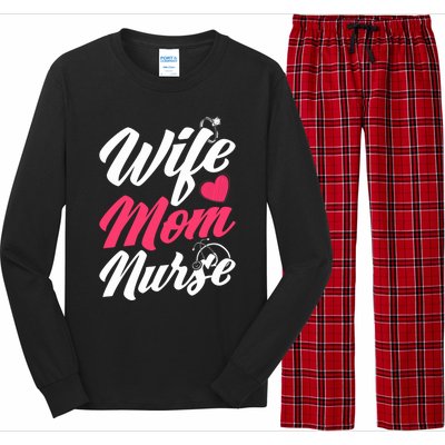 Wife Mom Nurse Wife Nurse Mom Nurse Gift Long Sleeve Pajama Set