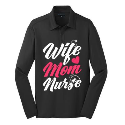 Wife Mom Nurse Wife Nurse Mom Nurse Gift Silk Touch Performance Long Sleeve Polo