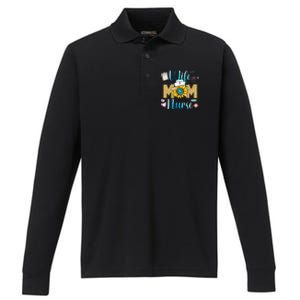 Wife Mom Nurse Graphic Mothers Day Mama New Mom Nurse Gift Performance Long Sleeve Polo