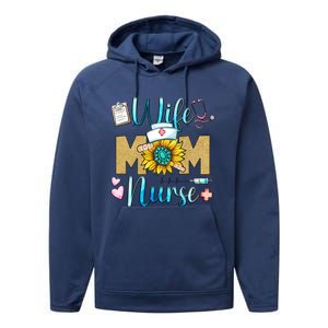 Wife Mom Nurse Graphic Mothers Day Mama New Mom Nurse Gift Performance Fleece Hoodie