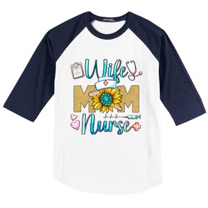 Wife Mom Nurse Graphic Mothers Day Mama New Mom Nurse Gift Baseball Sleeve Shirt