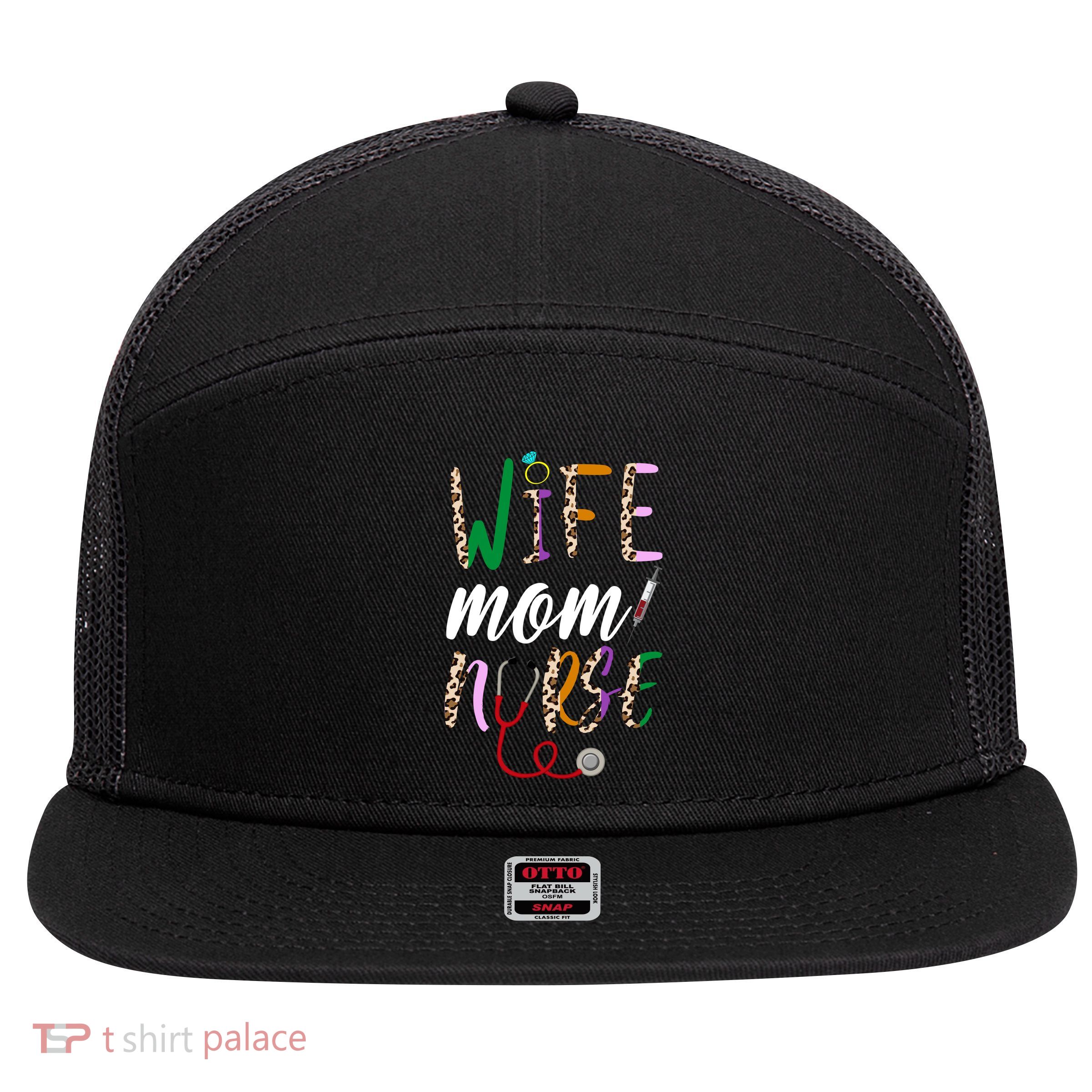 Wife Mom Nurse Cheetah 7 Panel Mesh Trucker Snapback Hat