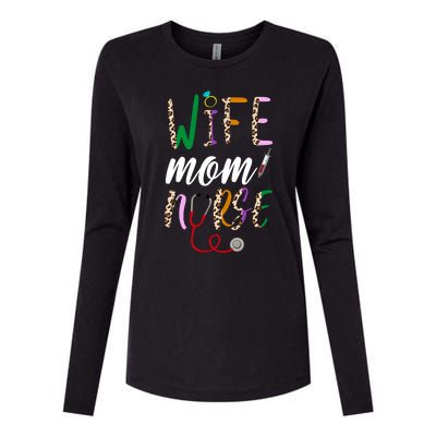 Wife Mom Nurse Cheetah Womens Cotton Relaxed Long Sleeve T-Shirt