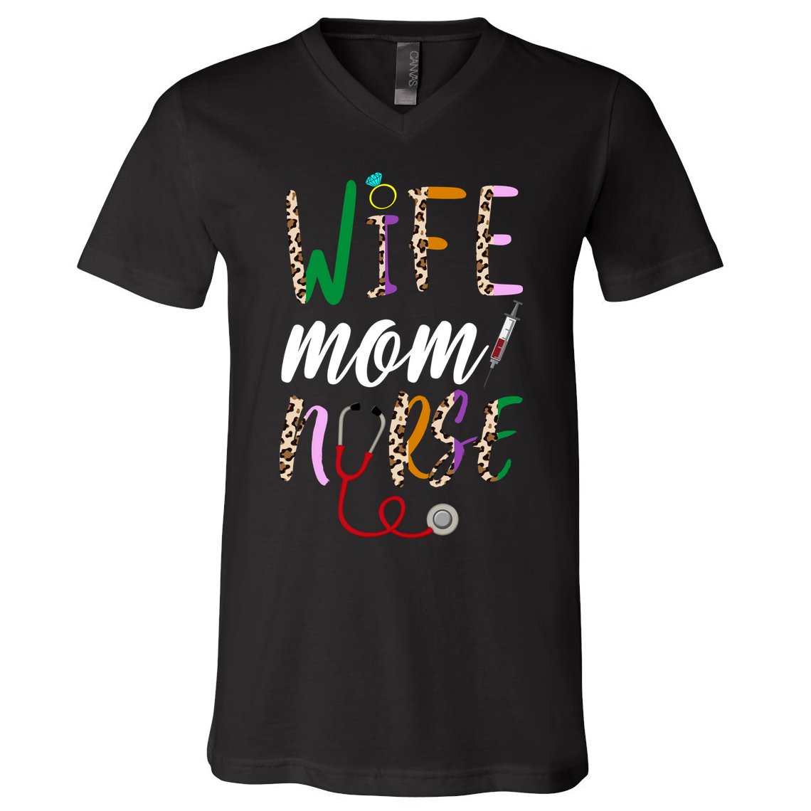 Wife Mom Nurse Cheetah V-Neck T-Shirt