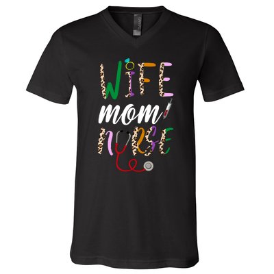 Wife Mom Nurse Cheetah V-Neck T-Shirt