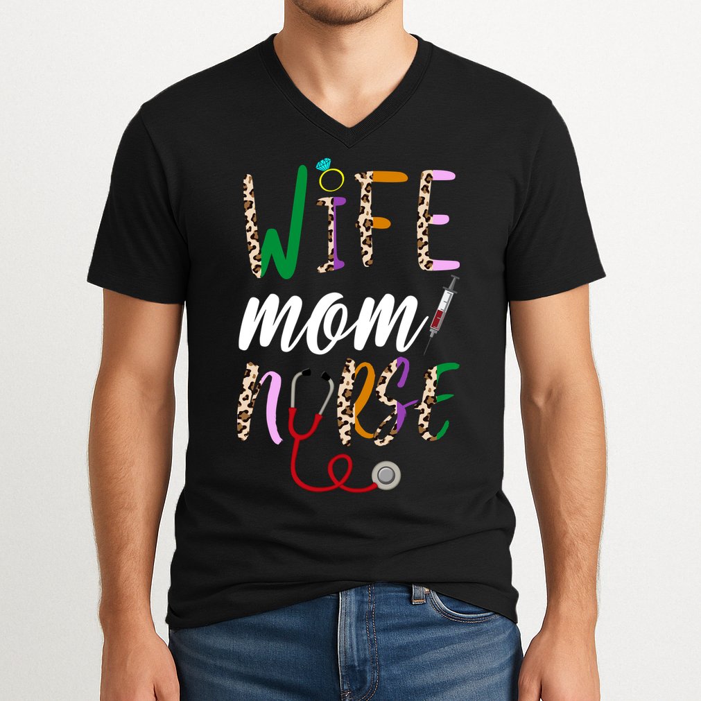 Wife Mom Nurse Cheetah V-Neck T-Shirt
