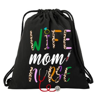 Wife Mom Nurse Cheetah Drawstring Bag