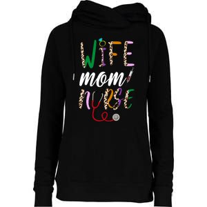 Wife Mom Nurse Cheetah Womens Funnel Neck Pullover Hood