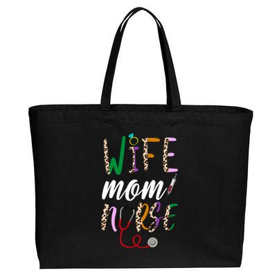 Wife Mom Nurse Cheetah Cotton Canvas Jumbo Tote