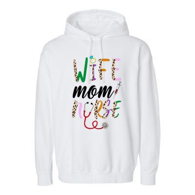 Wife Mom Nurse Cheetah Garment-Dyed Fleece Hoodie