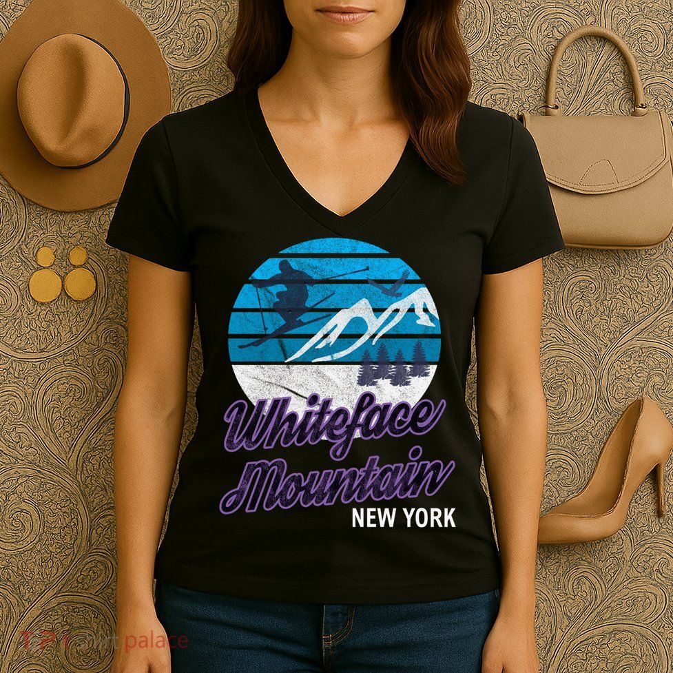 Whiteface Mountain NY Ski Graphic Vintage Retro Gift Women's V-Neck T-Shirt