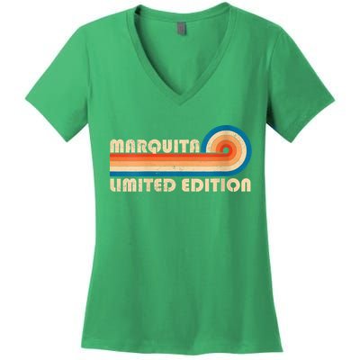 Womens MARQUITA Name Personalized Funny Retro Vintage Birthday Women's V-Neck T-Shirt