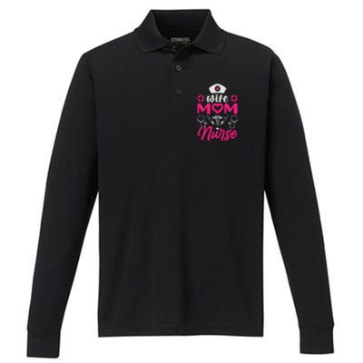 Wife Mom Nurse Funny T Performance Long Sleeve Polo