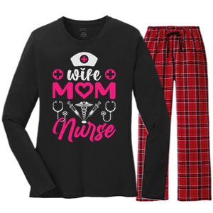 Wife Mom Nurse Funny T Women's Long Sleeve Flannel Pajama Set 