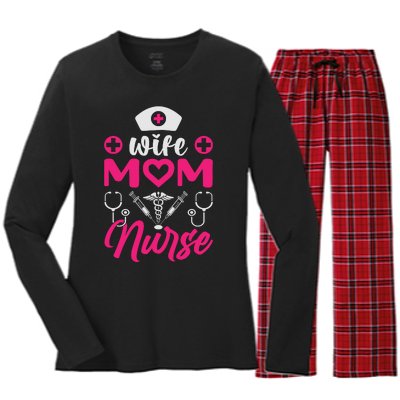 Wife Mom Nurse Funny T Women's Long Sleeve Flannel Pajama Set 