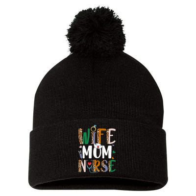 Wife Mom Nurse Wo RN LPN Mothers Day For Nurses Pom Pom 12in Knit Beanie