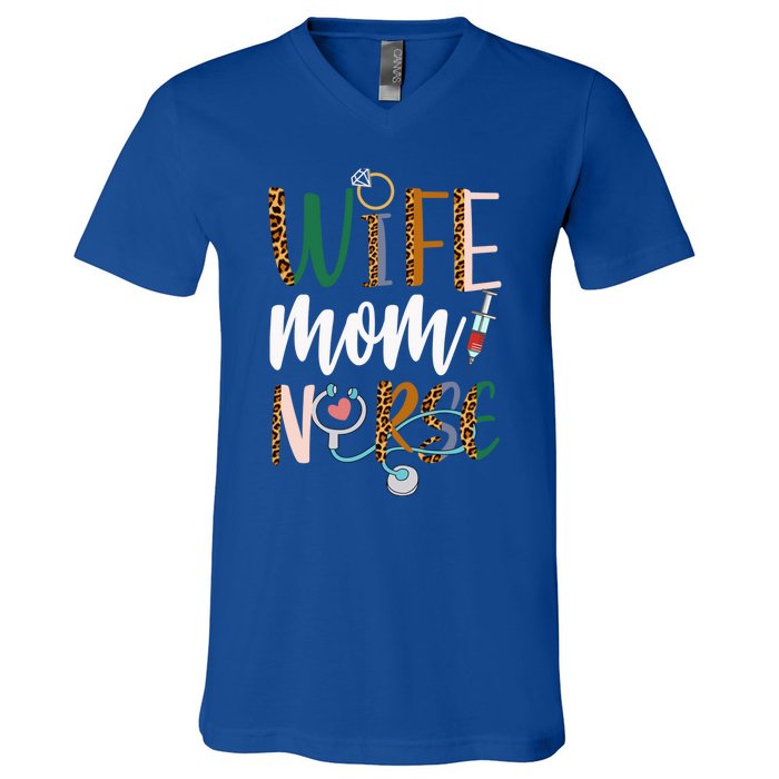 Wife Mom Nurse Rn Lpn Mothers Day For Nurses Gift V-Neck T-Shirt