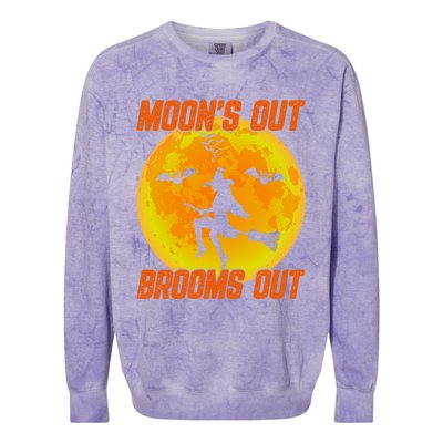 Witchy Moons Out Brooms Out Halloween Moon Graphic Gift Colorblast Crewneck Sweatshirt