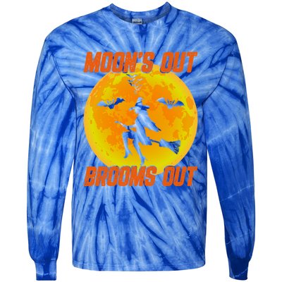 Witchy Moons Out Brooms Out Halloween Moon Graphic Gift Tie-Dye Long Sleeve Shirt