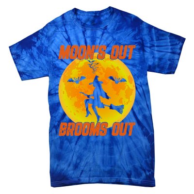 Witchy Moons Out Brooms Out Halloween Moon Graphic Gift Tie-Dye T-Shirt