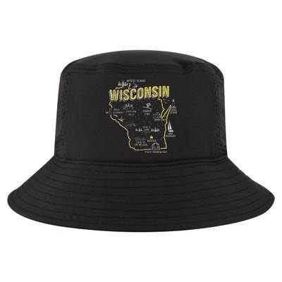 Wisconsin Map Of Memorable Spots Cool Comfort Performance Bucket Hat
