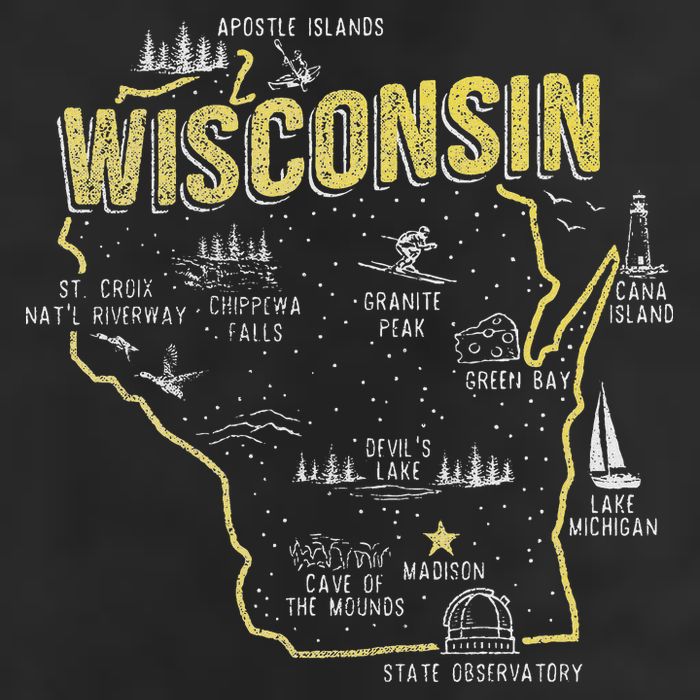 Wisconsin Map Of Memorable Spots Cool Comfort Performance Bucket Hat