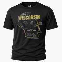 Wisconsin Map Of Memorable Spots Cooling Performance Crew T-Shirt