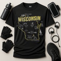 Wisconsin Map Of Memorable Spots Cooling Performance Crew T-Shirt