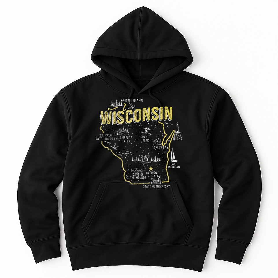 Wisconsin Map Of Memorable Spots Hoodie
