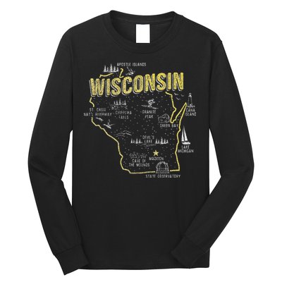 Wisconsin Map Of Memorable Spots Long Sleeve Shirt